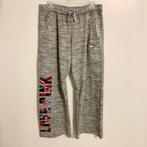 heathered gray sweatpants wide leg sweats low rise Victoria’s Secret love pink!